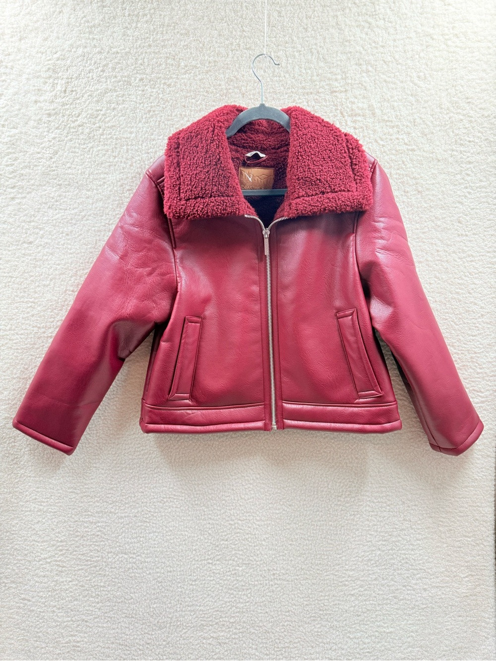 Bearpaw Faux Leather Sherpa Jacket Women’s Burgundy Size XL NEW